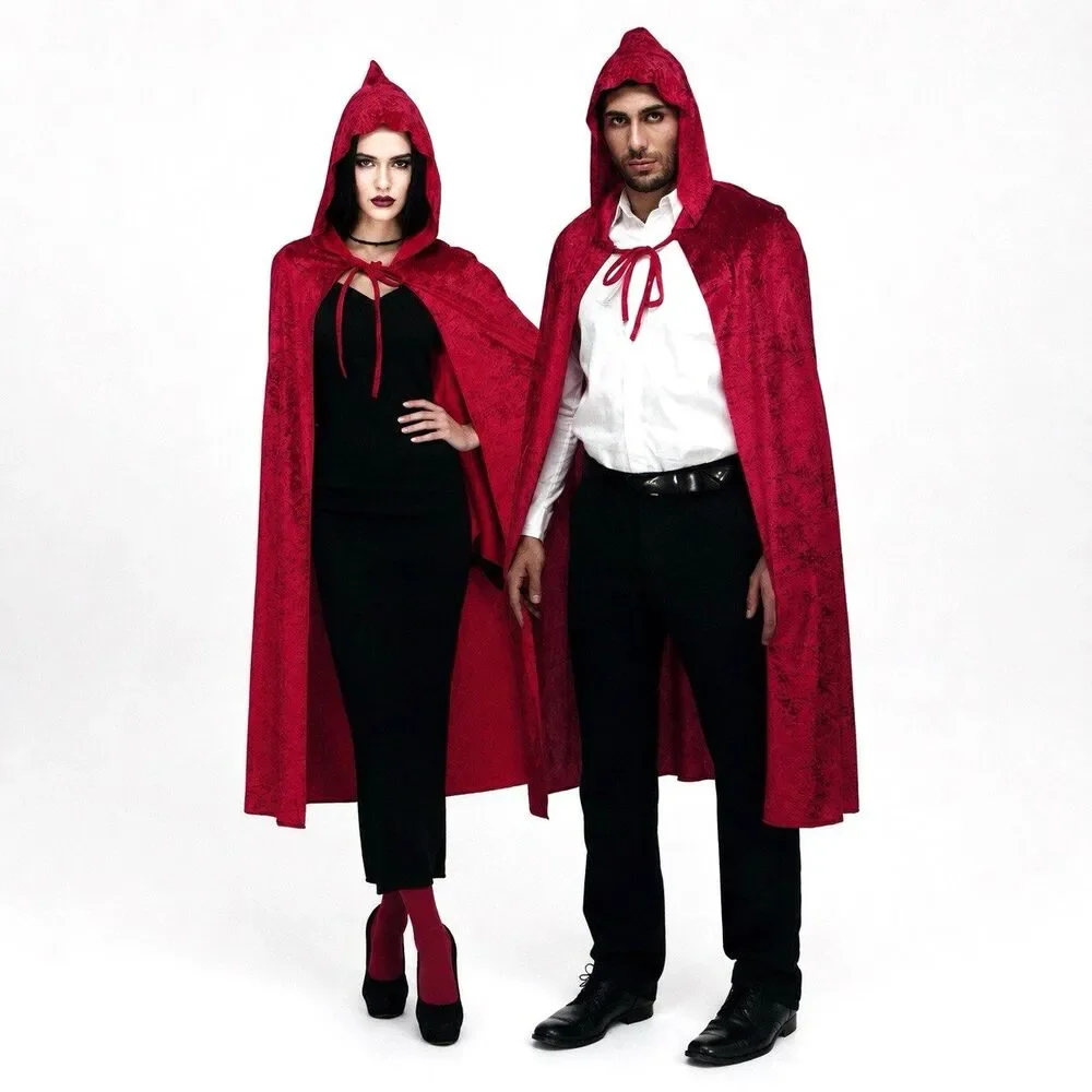 Red Velvet Hooded Cape Halloween Costume Adults Unisex 47in X 22in Themed Party